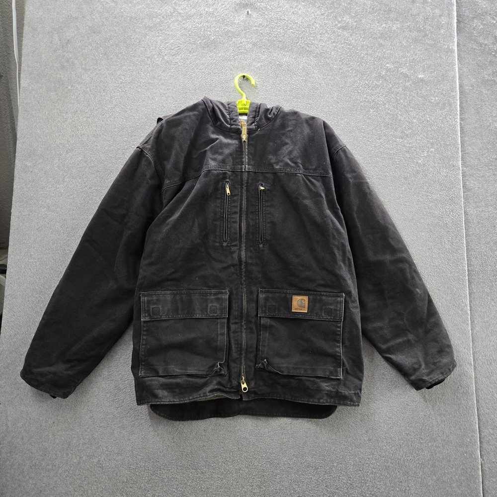 VINTAGE Carhartt Men Jacket XL Black Y2K c95 Sherpa Lined Work Zipper Logo READ